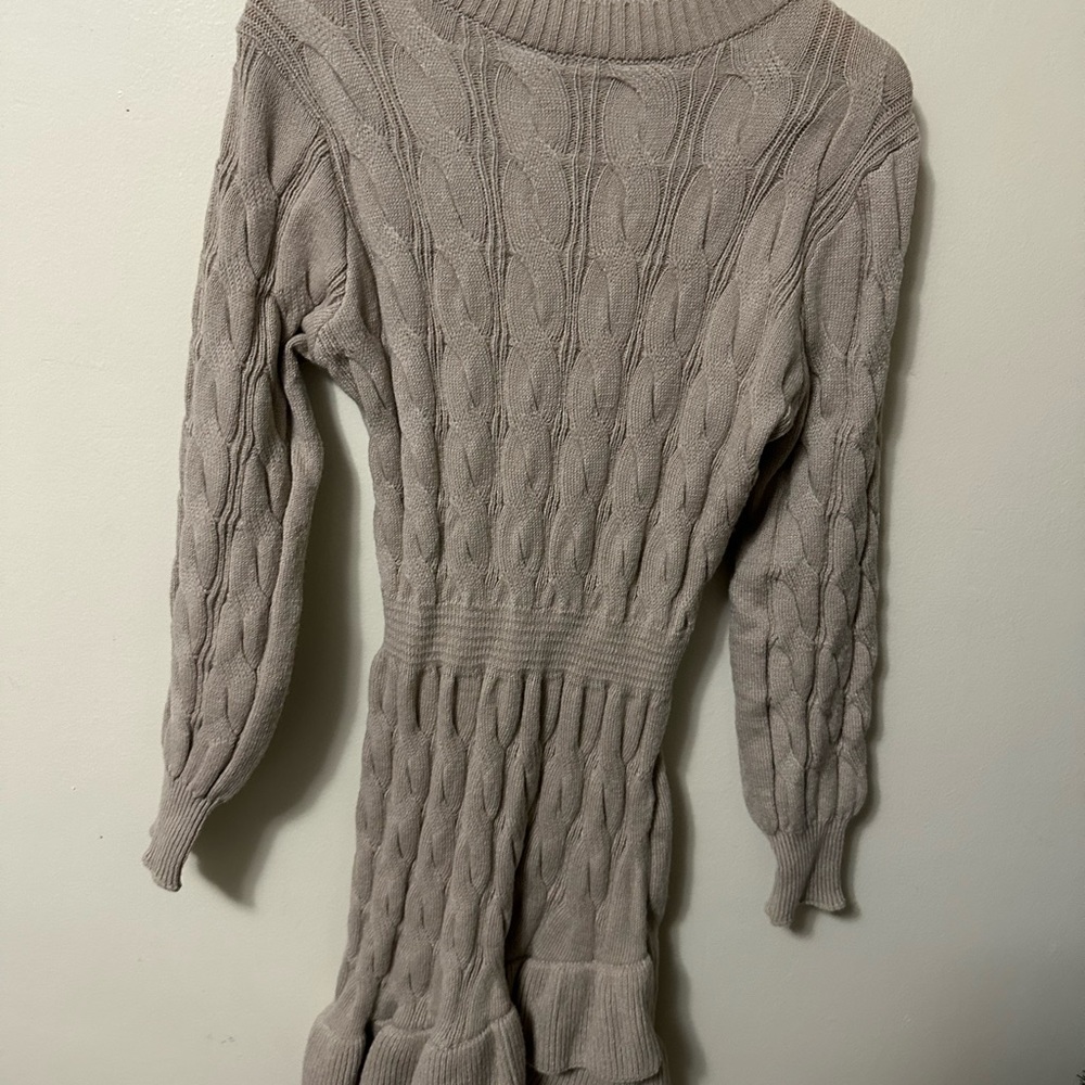 Khaki High Neck Long Sleeve Asymmetrical Hem Mini Sweater Dress 
Size small - Picture 5 of 9